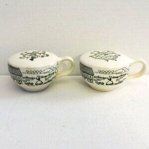Vintage Salt And Pepper Shakers With Scene And Dancer On Top Bottom Tea Cup Look